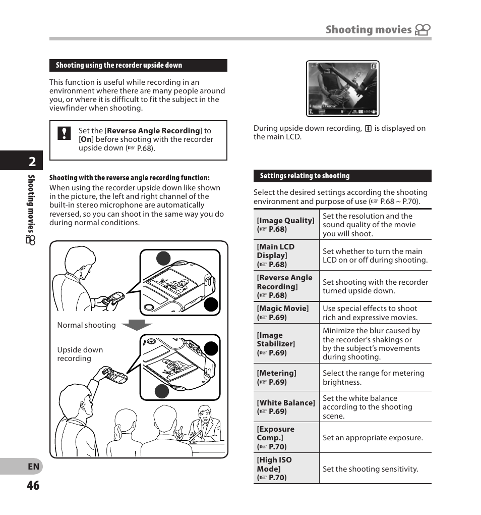 Shooting movies n, Lr r | Olympus LS-20M User Manual | Page 46 / 108