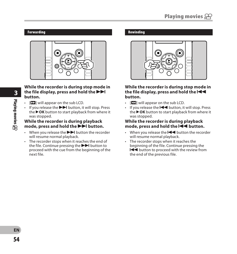 Playing movies n | Olympus LS-20M User Manual | Page 54 / 108