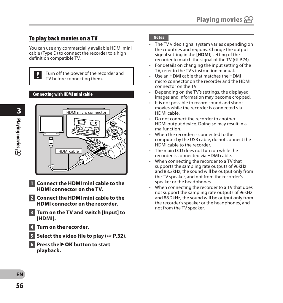 Playing movies n | Olympus LS-20M User Manual | Page 56 / 108