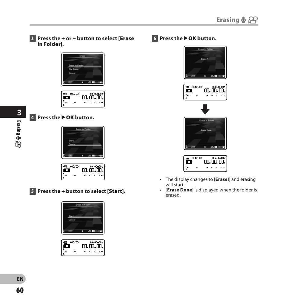 Partially erasing a file, Erasing a n | Olympus LS-20M User Manual | Page 60 / 108