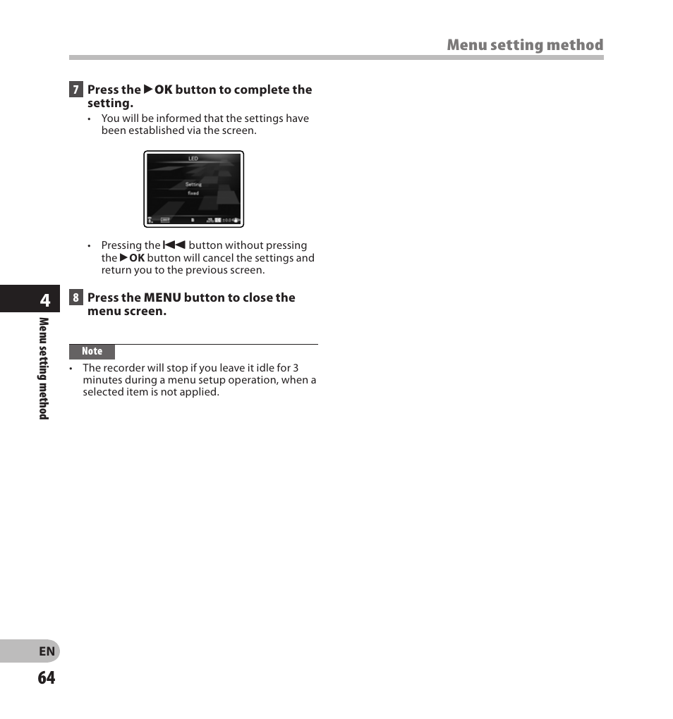 Menu setting method | Olympus LS-20M User Manual | Page 64 / 108