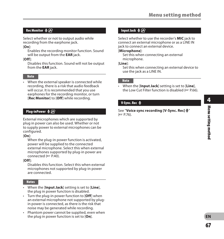 Menu setting method | Olympus LS-20M User Manual | Page 67 / 108