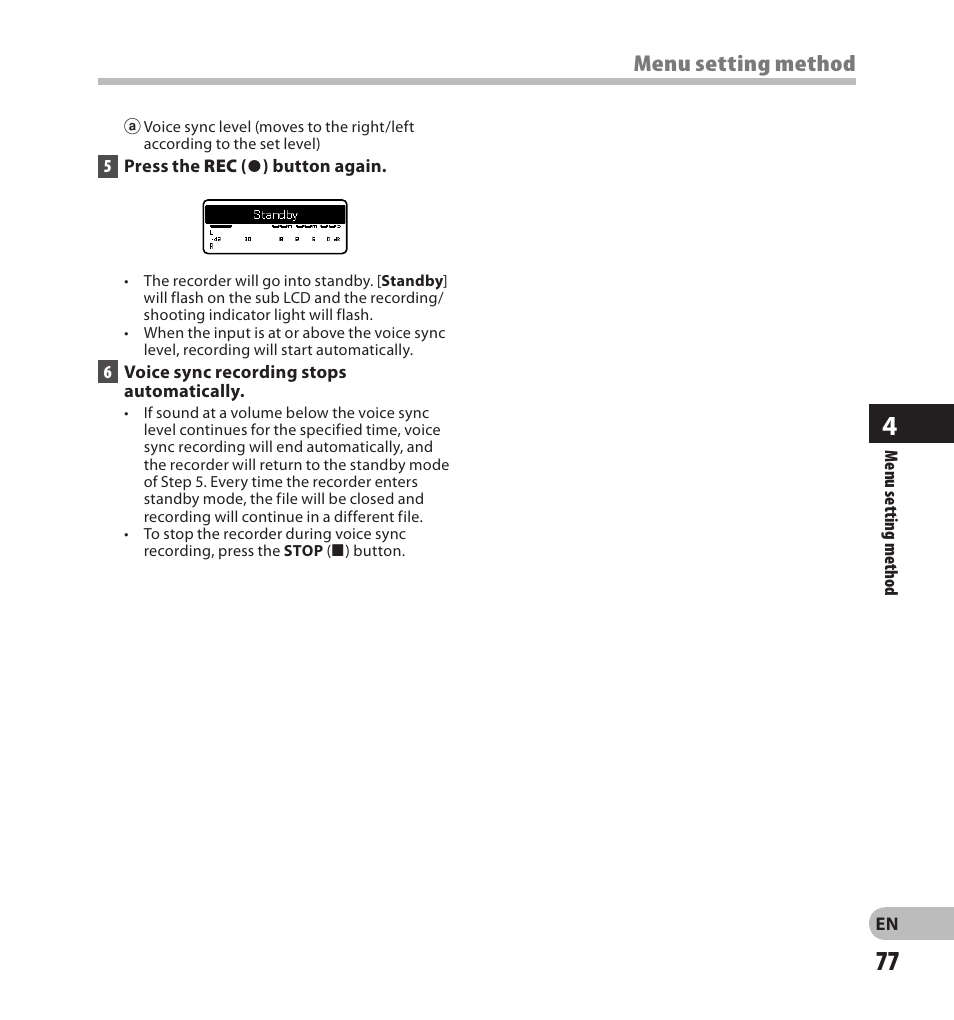 Menu setting method | Olympus LS-20M User Manual | Page 77 / 108
