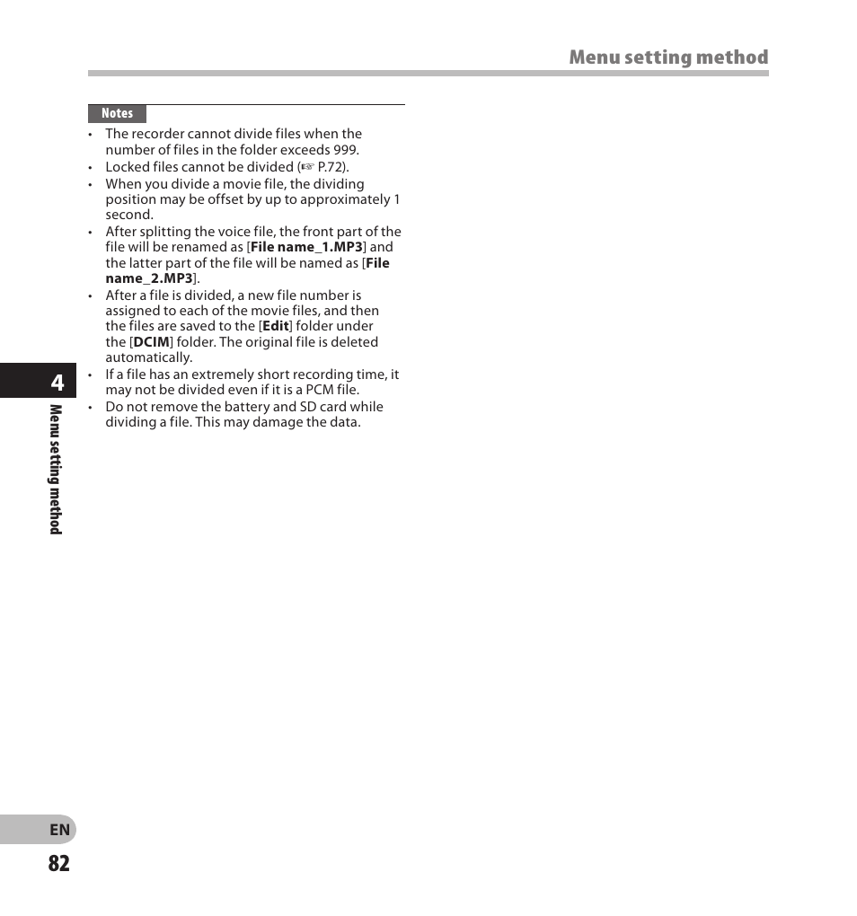 Menu setting method | Olympus LS-20M User Manual | Page 82 / 108