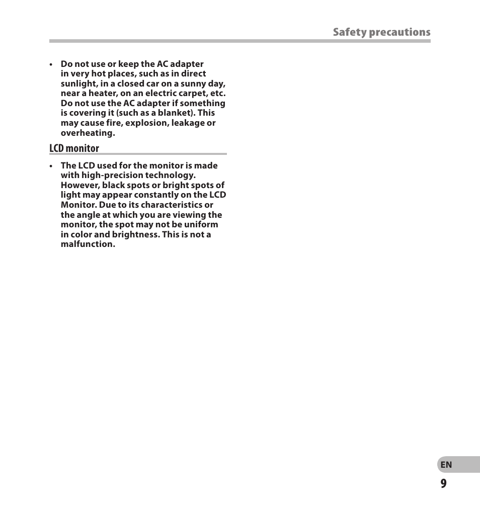Safety precautions, Lcd.monitor | Olympus LS-20M User Manual | Page 9 / 108