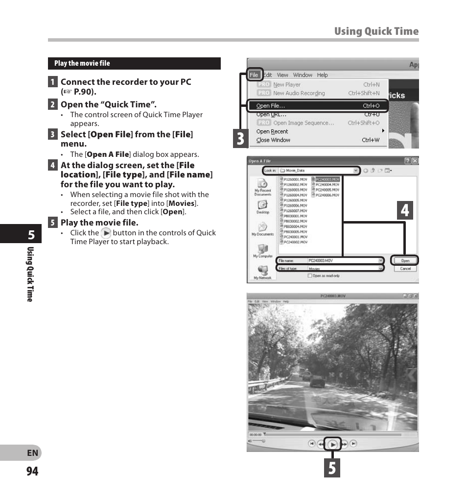 Using quick time | Olympus LS-20M User Manual | Page 94 / 108