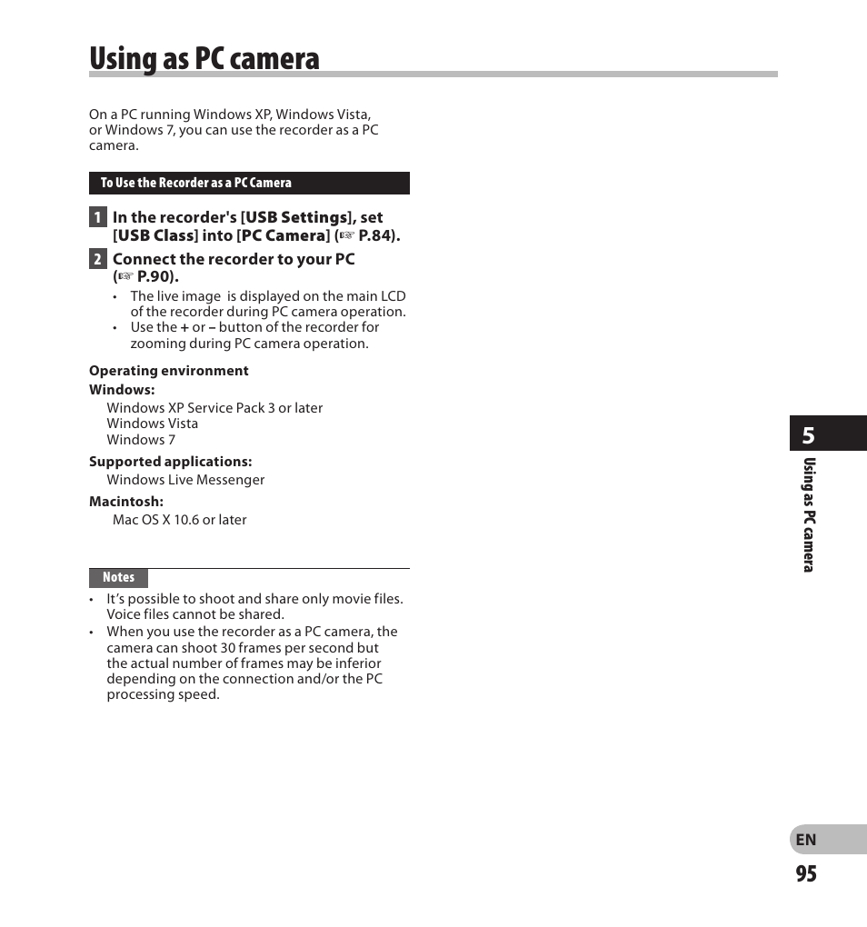 Using.quick.time, Using as pc camera | Olympus LS-20M User Manual | Page 95 / 108