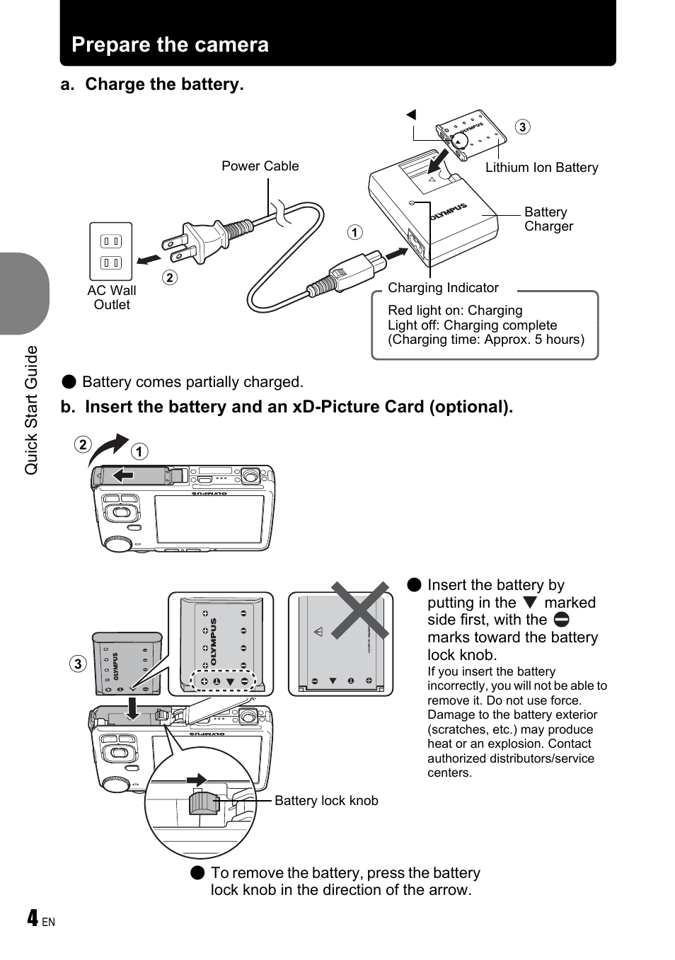 Prepare the camera | Olympus FE-340 User Manual | Page 4 / 64