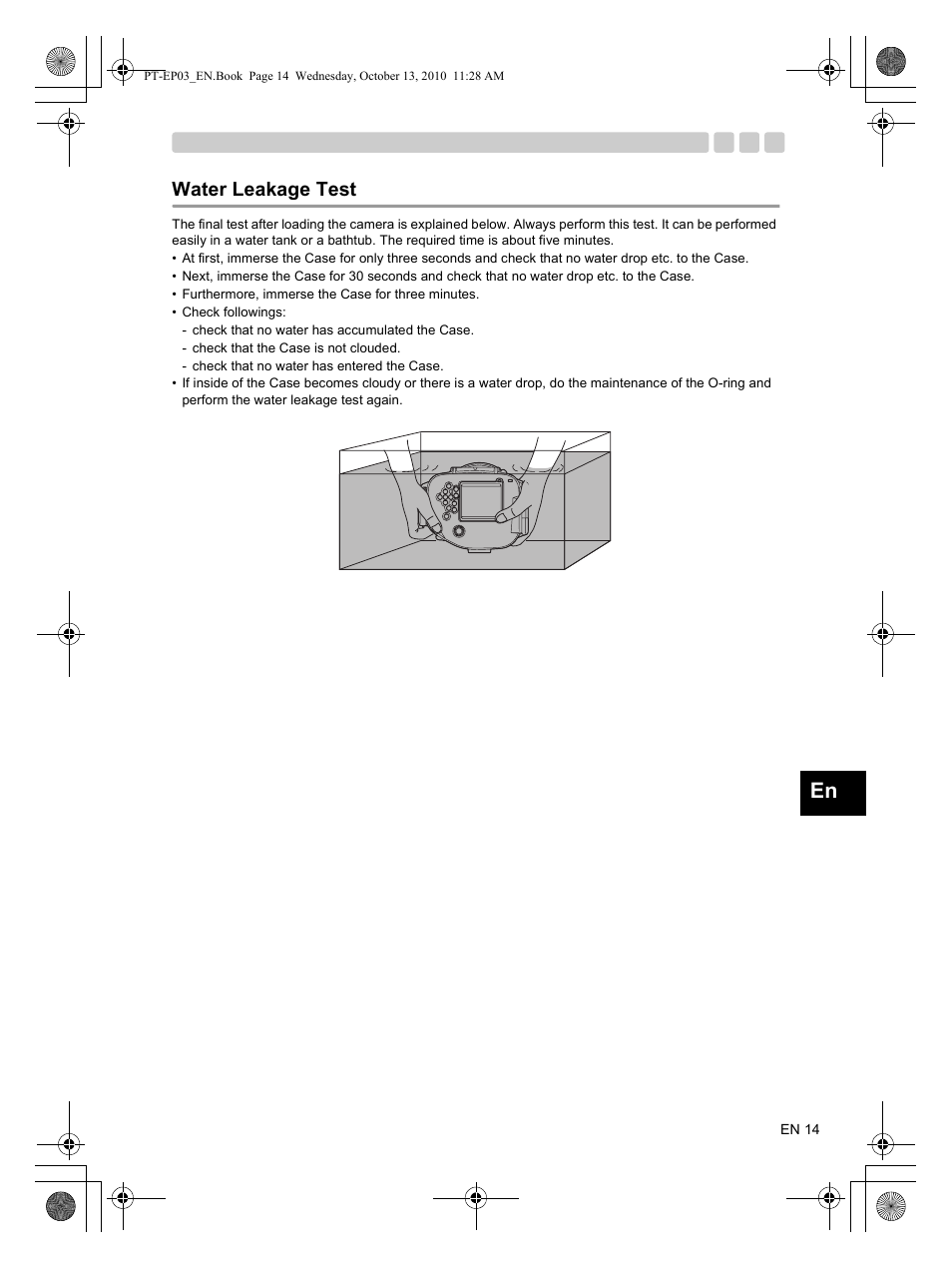 Water leakage test | Olympus PT-EP03 User Manual | Page 15 / 24