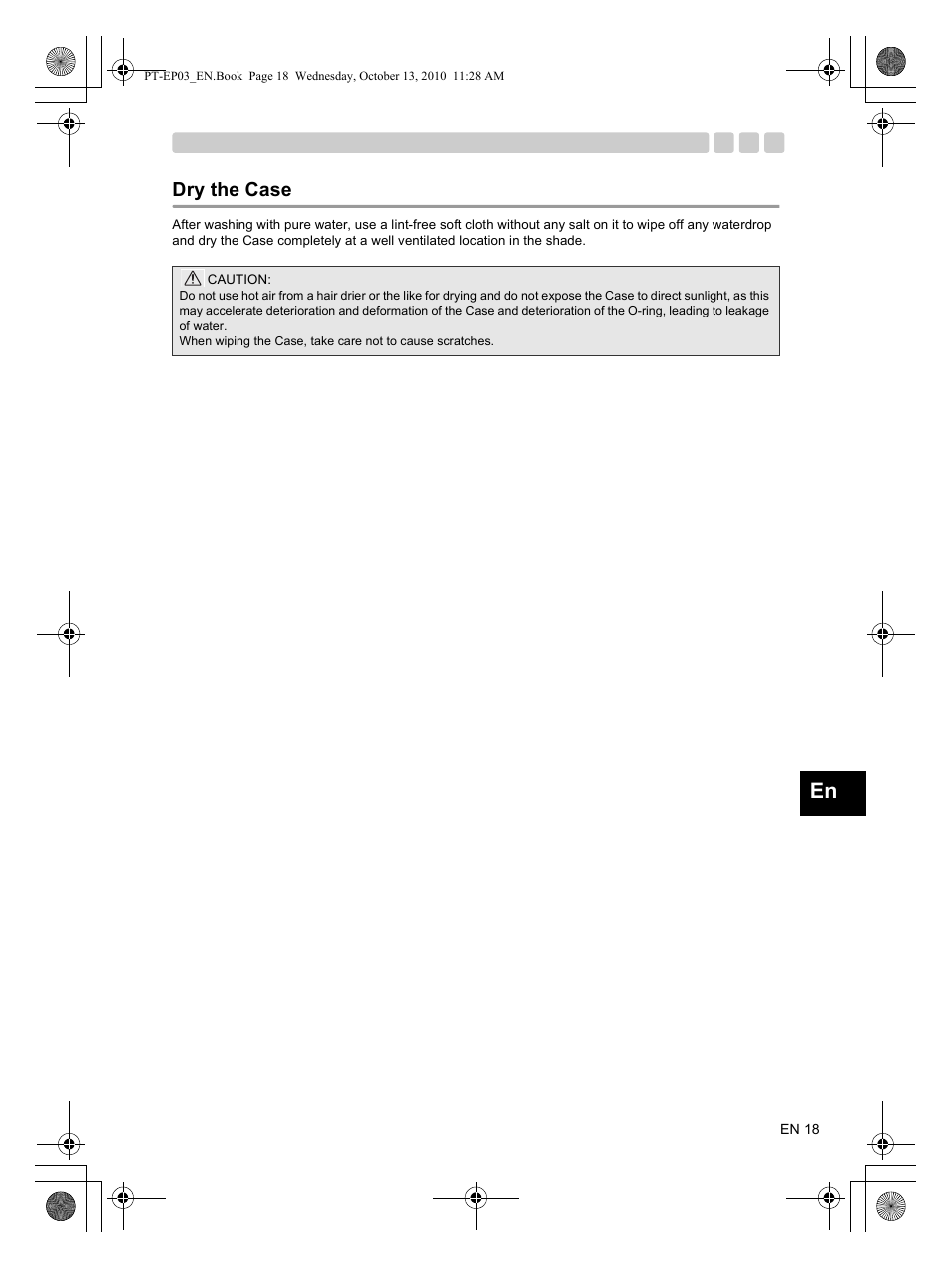 Dry the case | Olympus PT-EP03 User Manual | Page 19 / 24