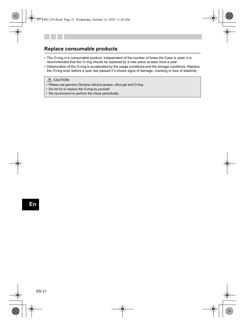 Replace consumable products | Olympus PT-EP03 User Manual | Page 22 / 24