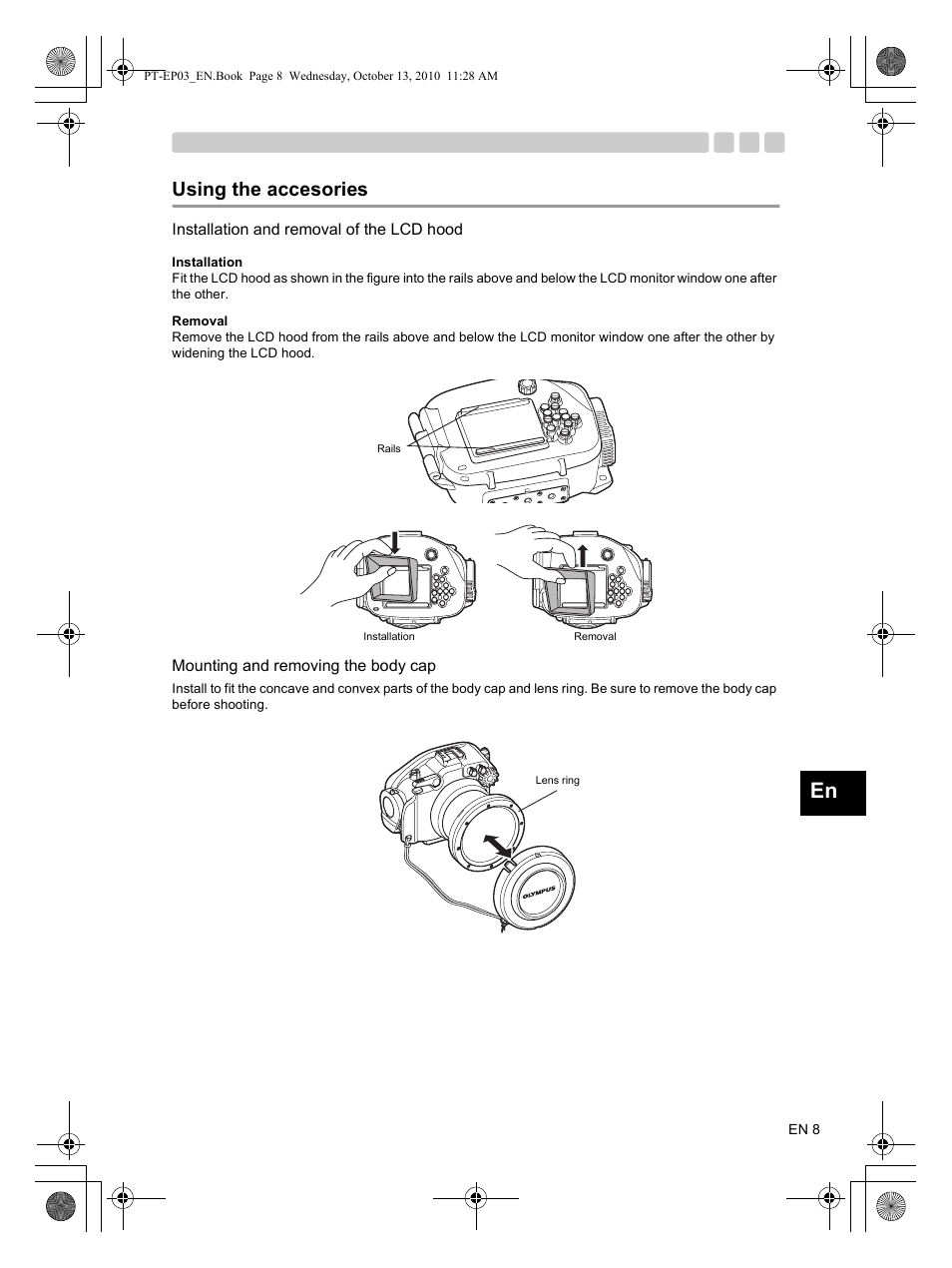Using the accesories | Olympus PT-EP03 User Manual | Page 9 / 24