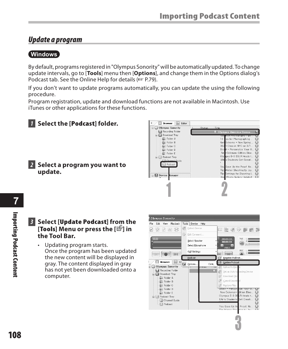Update a program | Olympus DM-550 User Manual | Page 108 / 128