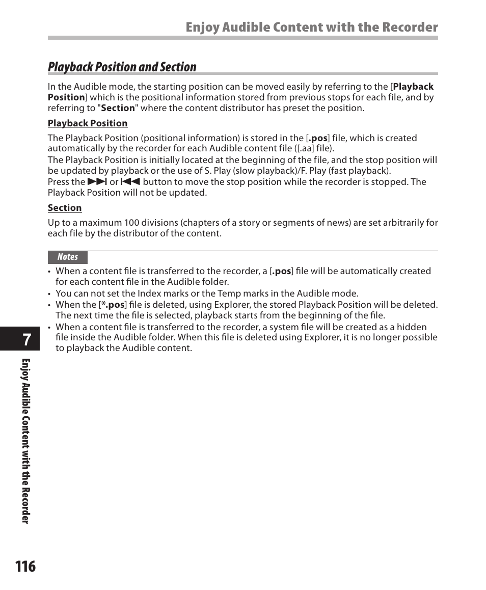 Playback position and section | Olympus DM-550 User Manual | Page 116 / 128