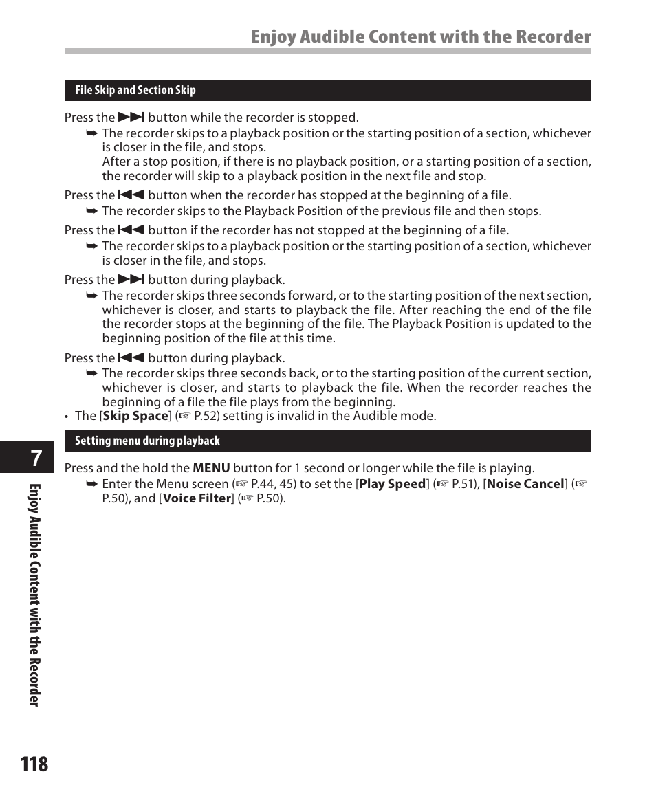 Enjoy audible content with the recorder | Olympus DM-550 User Manual | Page 118 / 128
