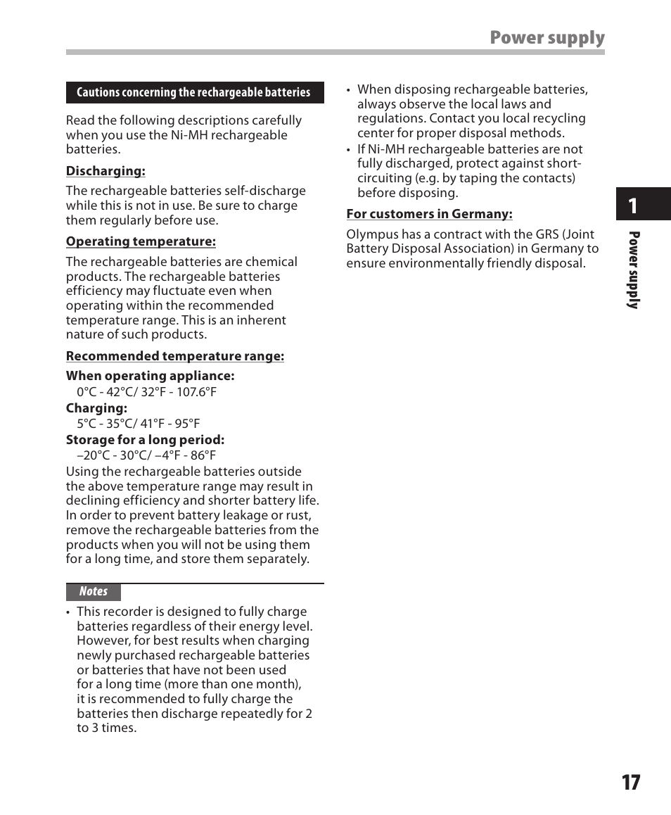 Power supply | Olympus DM-550 User Manual | Page 17 / 128