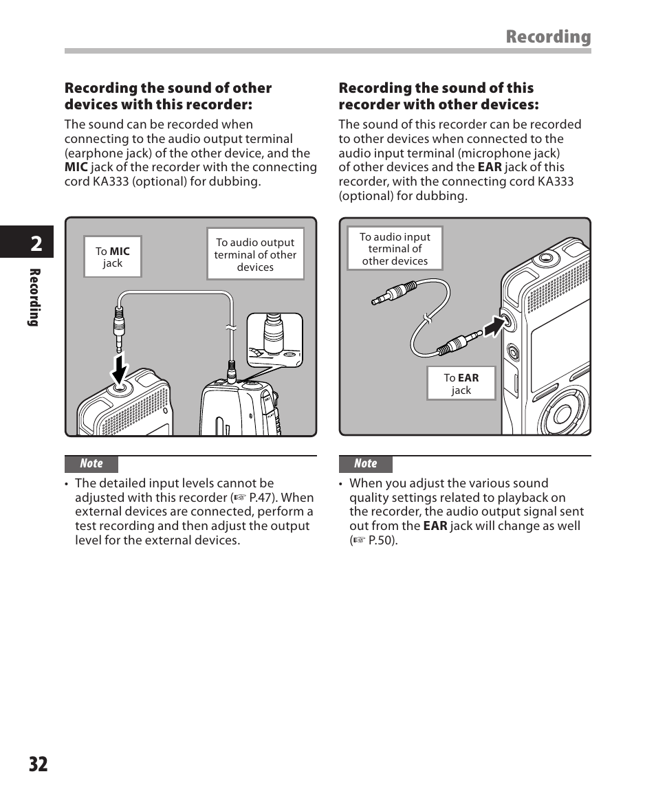 Recording | Olympus DM-550 User Manual | Page 32 / 128