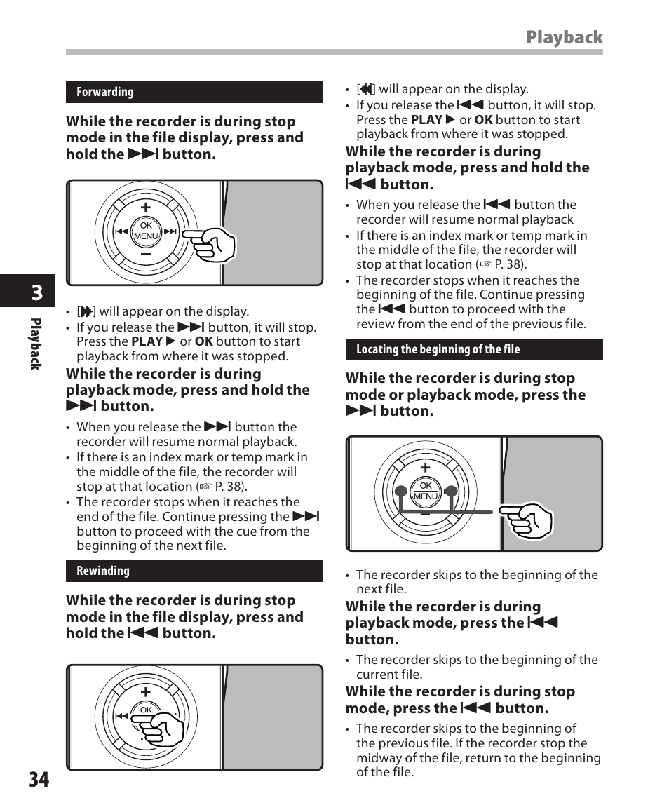 Playback | Olympus DM-550 User Manual | Page 34 / 128