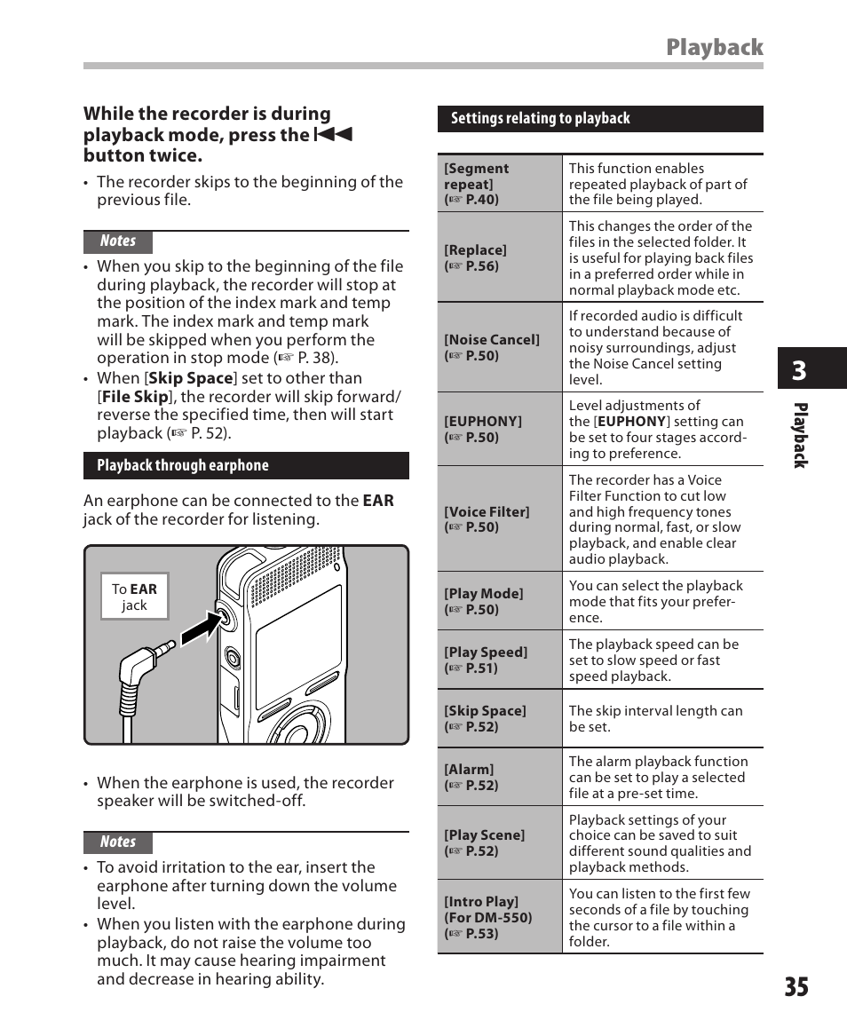 Playback | Olympus DM-550 User Manual | Page 35 / 128