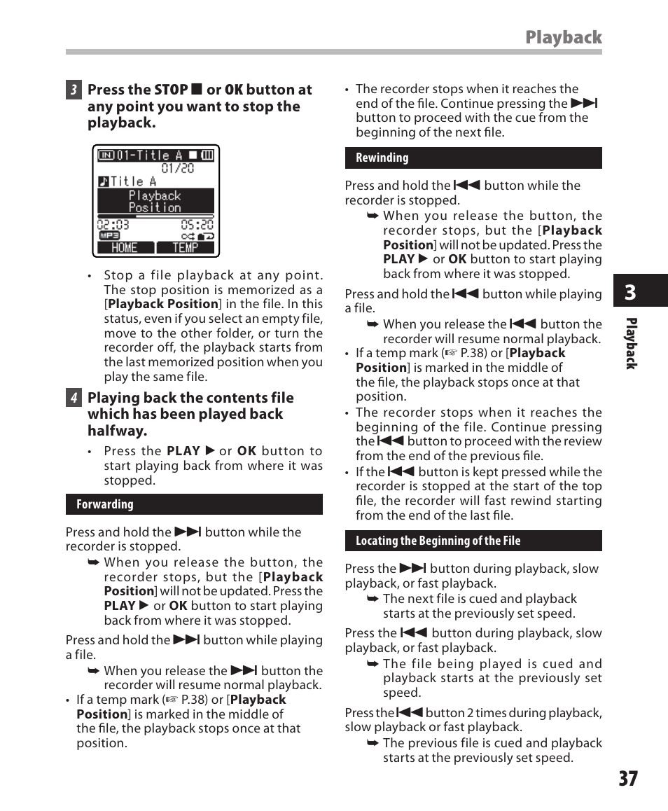 Playback | Olympus DM-550 User Manual | Page 37 / 128