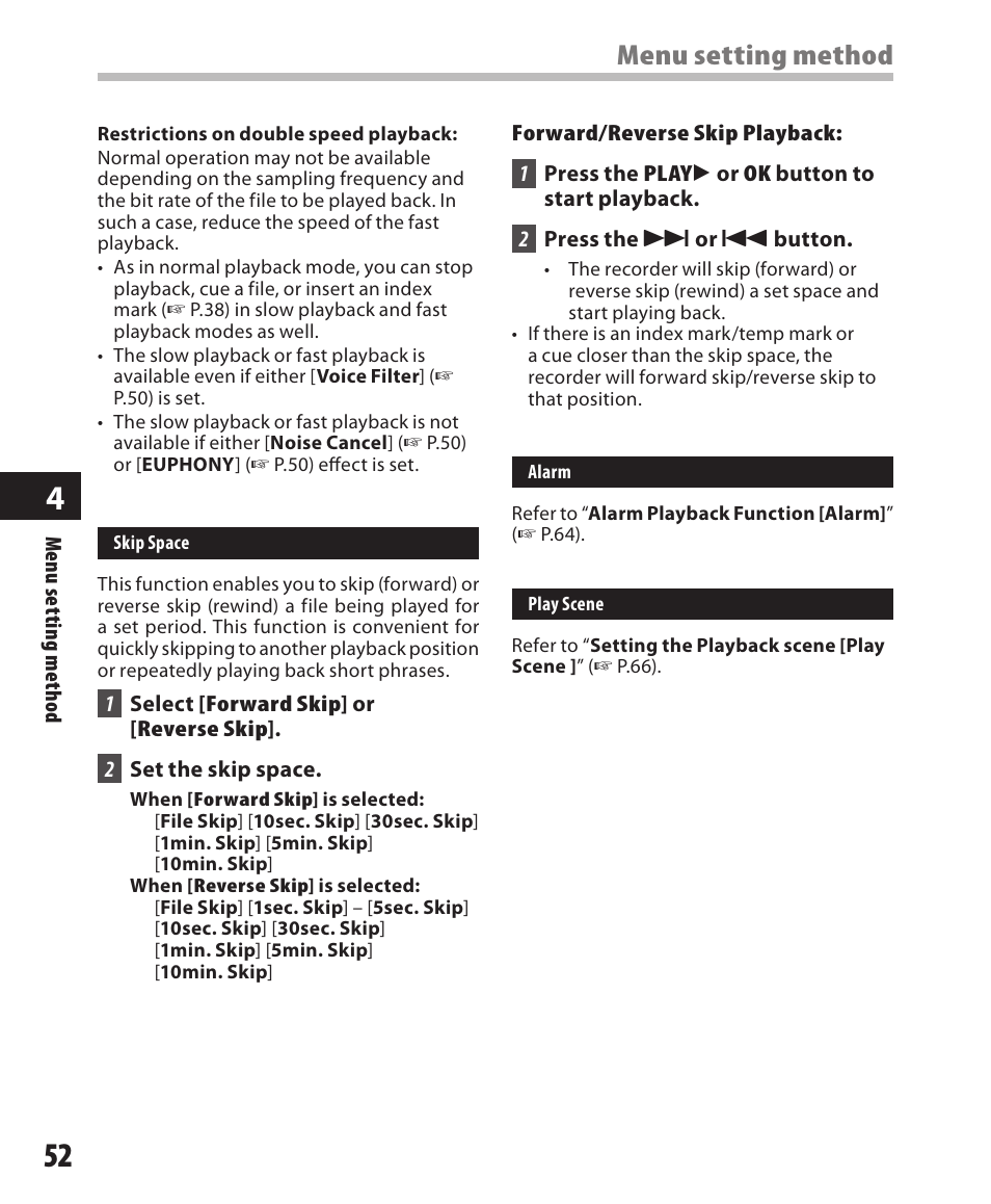Menu setting method | Olympus DM-550 User Manual | Page 52 / 128