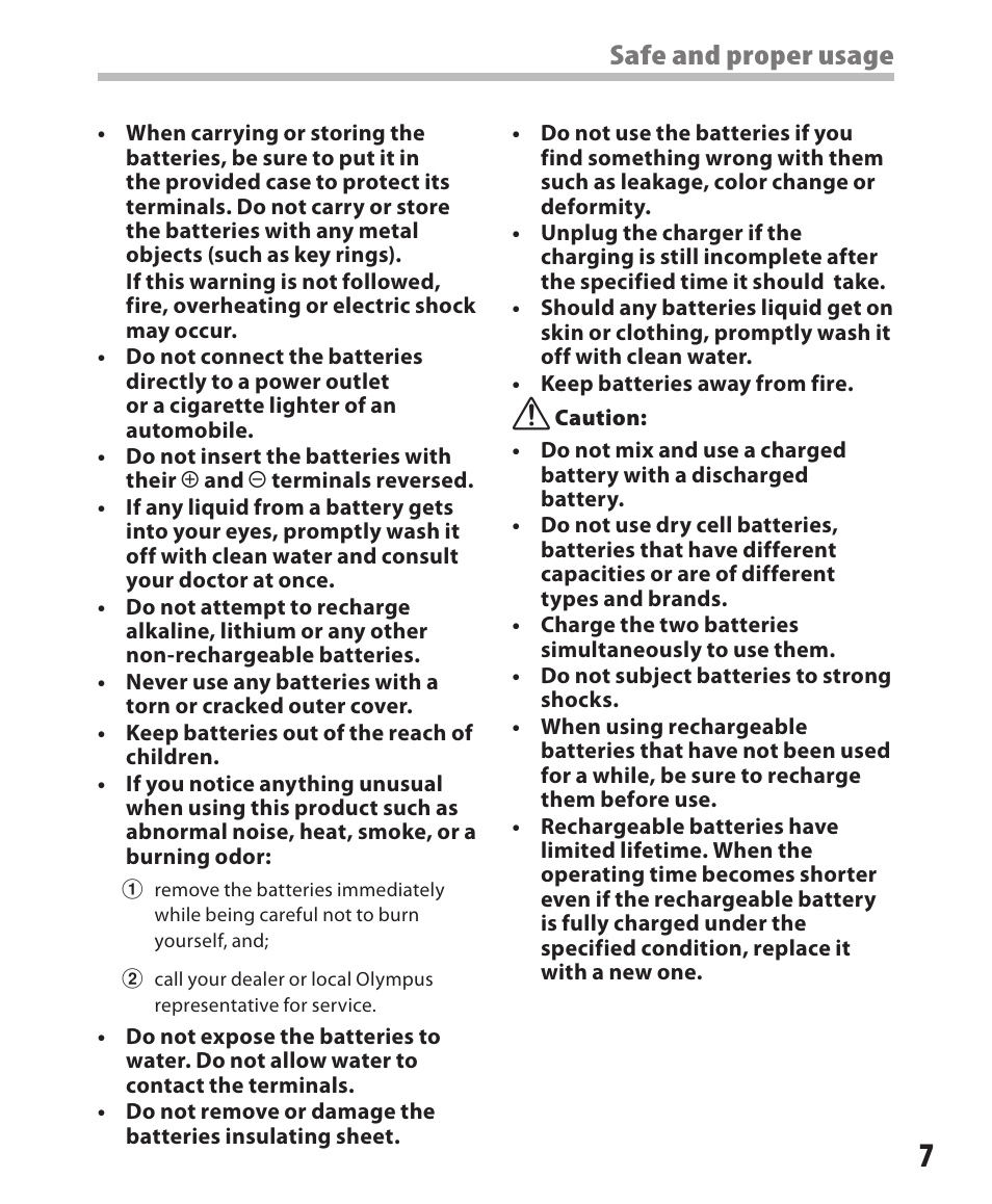 Safe and proper usage | Olympus DM-550 User Manual | Page 7 / 128