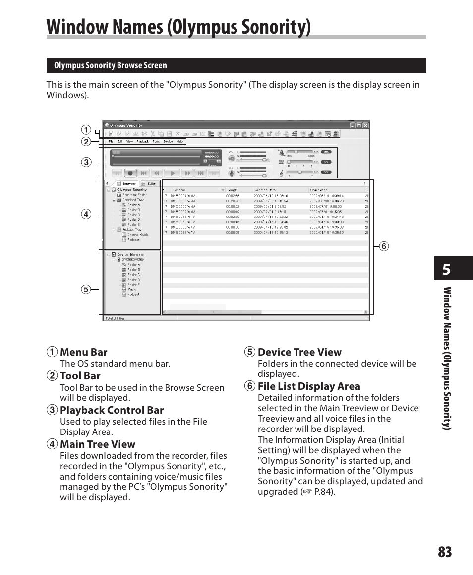 Window names (olympus sonority) | Olympus DM-550 User Manual | Page 83 / 128