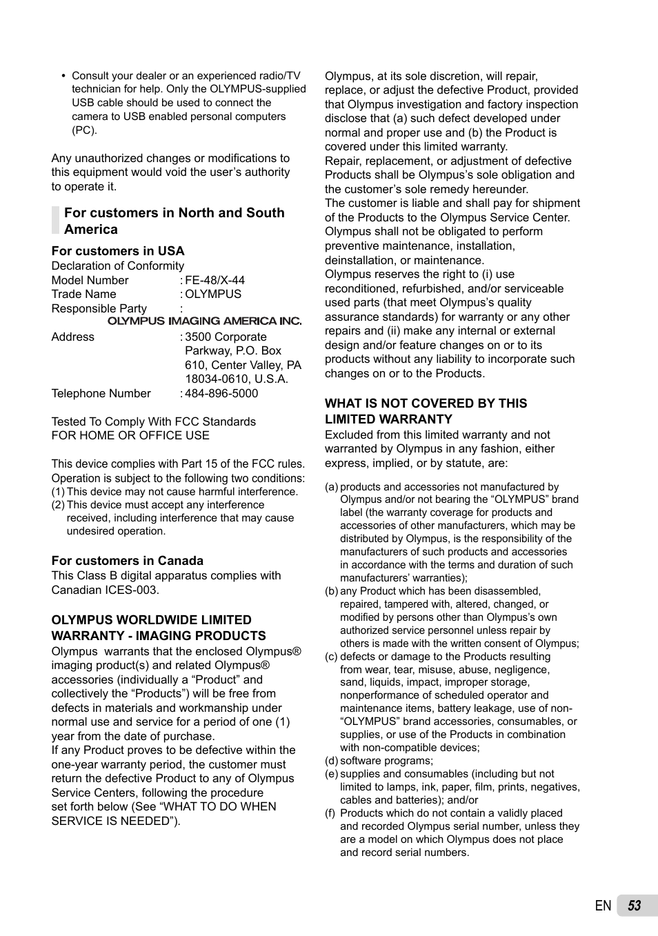 53 en | Olympus X-44 User Manual | Page 53 / 59