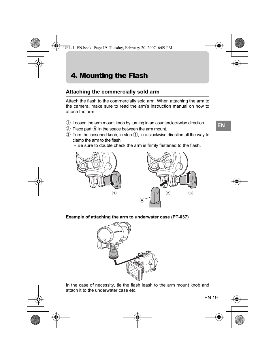 Mounting the flash | Olympus UFL-1 User Manual | Page 19 / 31