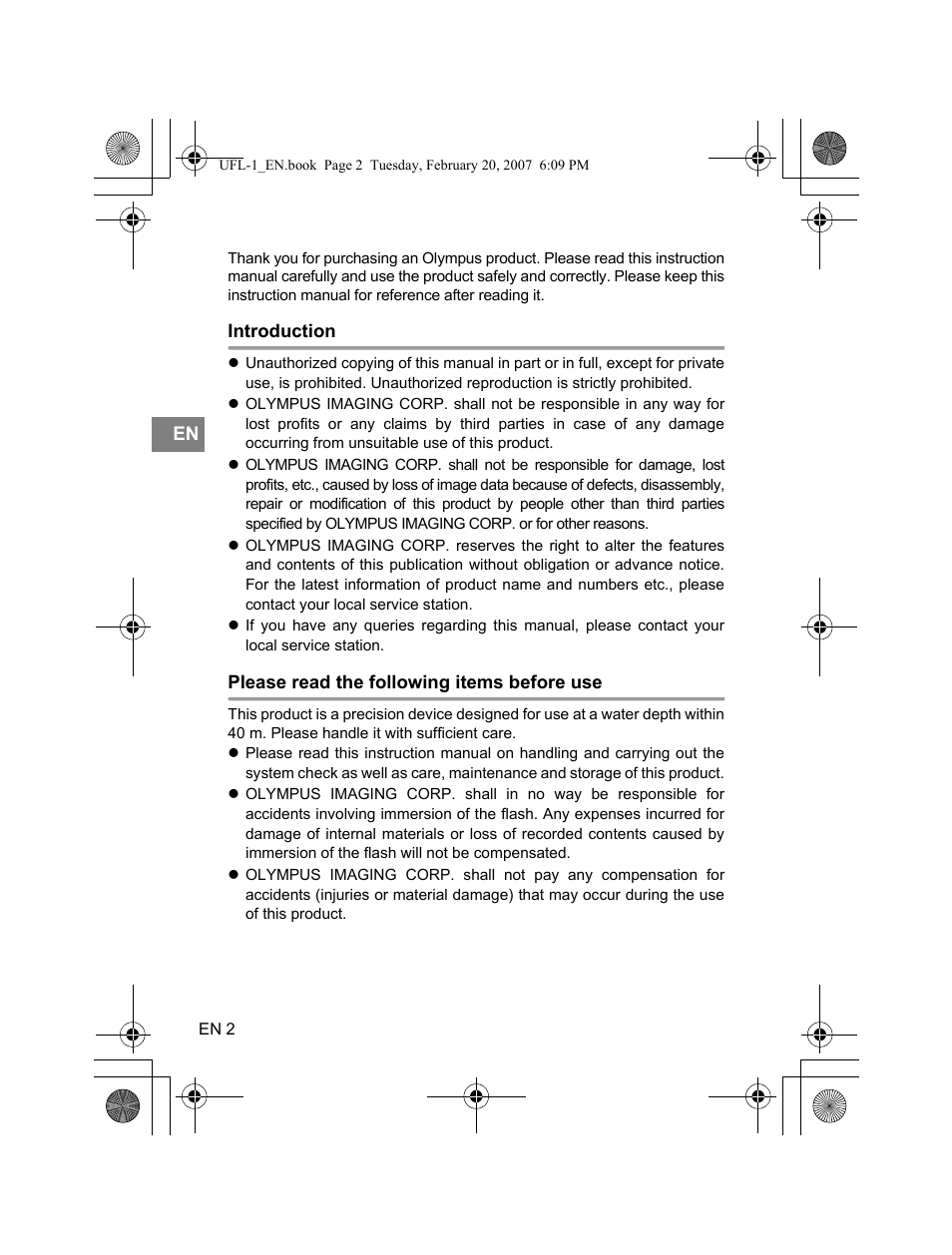 Olympus UFL-1 User Manual | Page 2 / 31