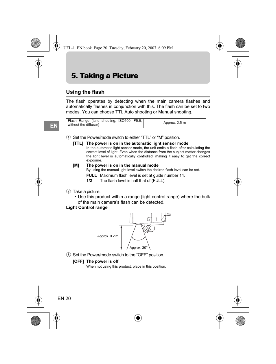 Taking a picture | Olympus UFL-1 User Manual | Page 20 / 31