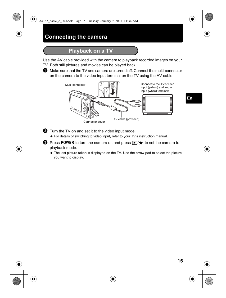 Connecting the camera, Playback on a tv | Olympus µ 770 SW User Manual | Page 15 / 30