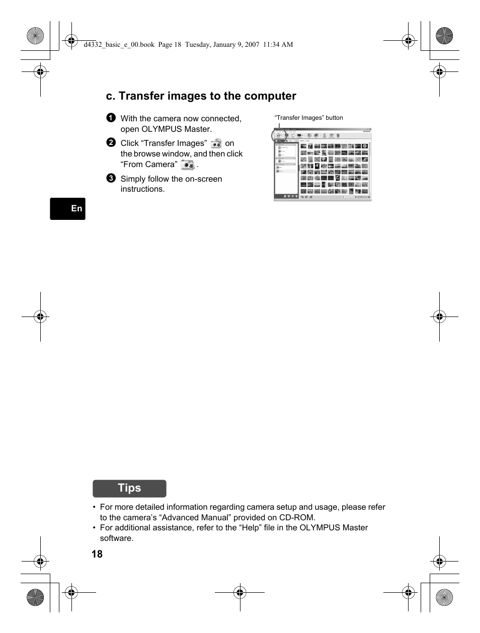 C. transfer images to the computer, Tips | Olympus µ 770 SW User Manual | Page 18 / 30