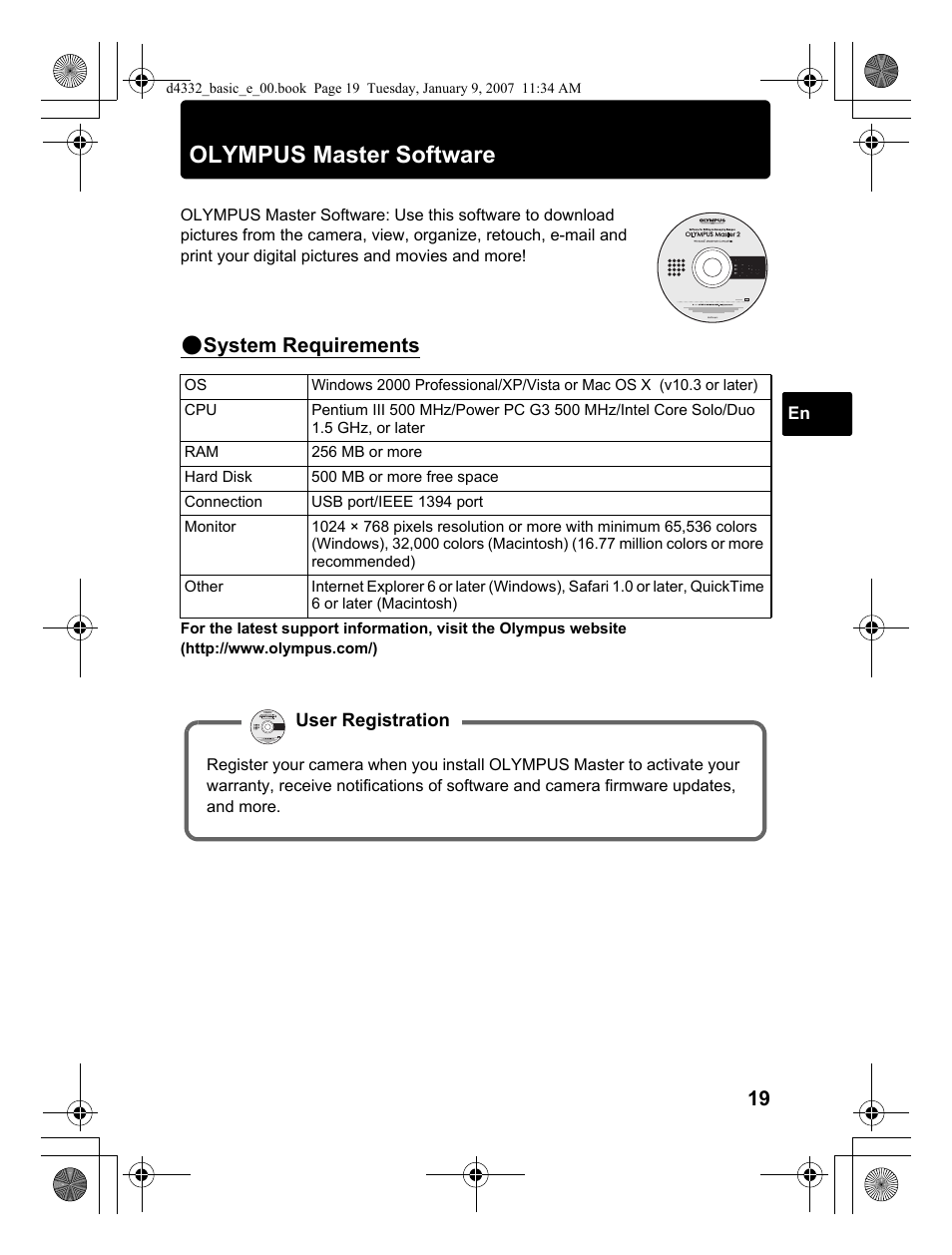 Olympus master software, System requirements | Olympus µ 770 SW User Manual | Page 19 / 30