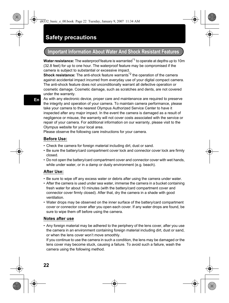Safety precautions | Olympus µ 770 SW User Manual | Page 22 / 30
