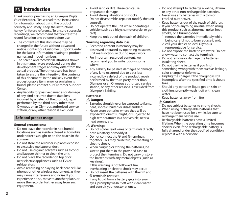 Introduction, Safe and proper usage | Olympus DP211 User Manual | Page 2 / 8