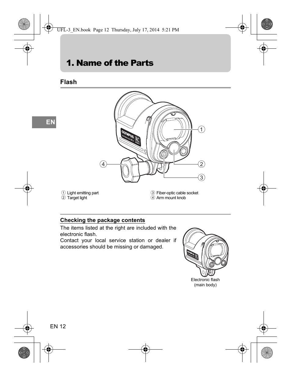 Name of the parts | Olympus UFL3 User Manual | Page 13 / 35