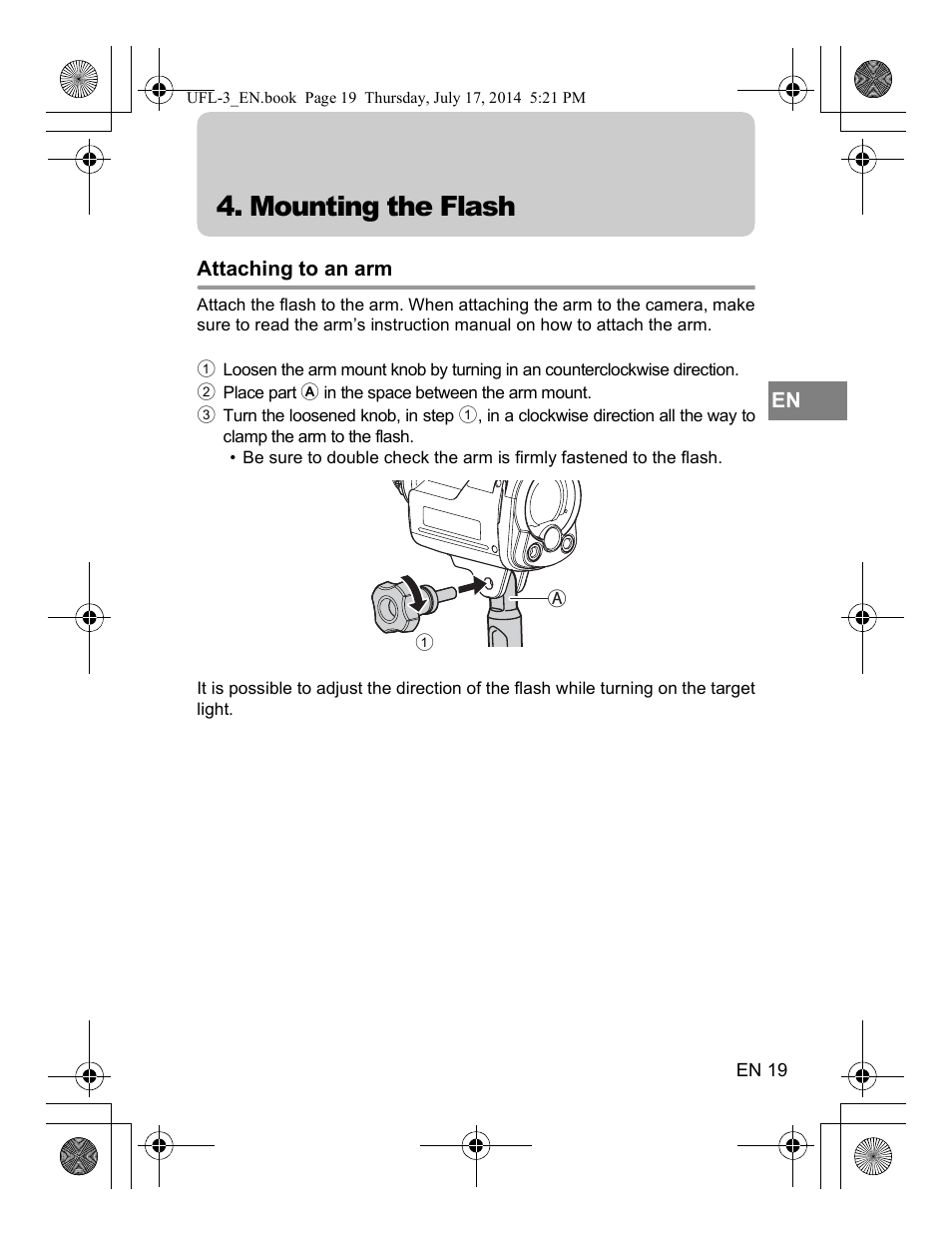 Mounting the flash | Olympus UFL3 User Manual | Page 20 / 35