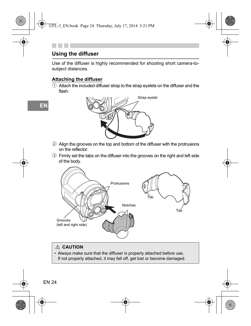 Using the diffuser | Olympus UFL3 User Manual | Page 25 / 35