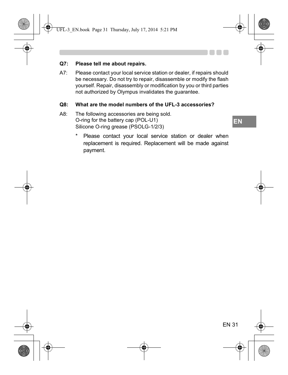 Olympus UFL3 User Manual | Page 32 / 35