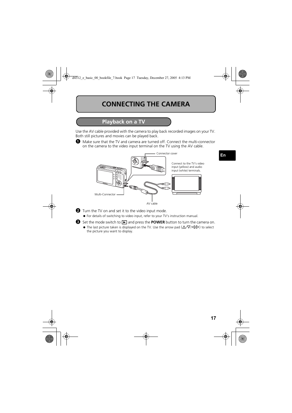 Connecting the camera, Playback on a tv | Olympus FE-150 User Manual | Page 17 / 28