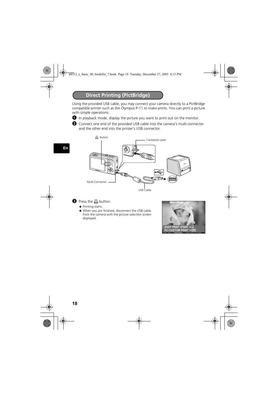 Direct printing (pictbridge) | Olympus FE-150 User Manual | Page 18 / 28