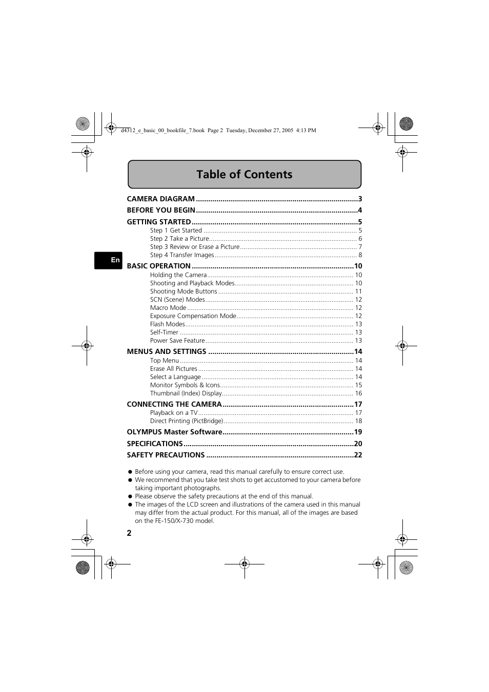 Olympus FE-150 User Manual | Page 2 / 28