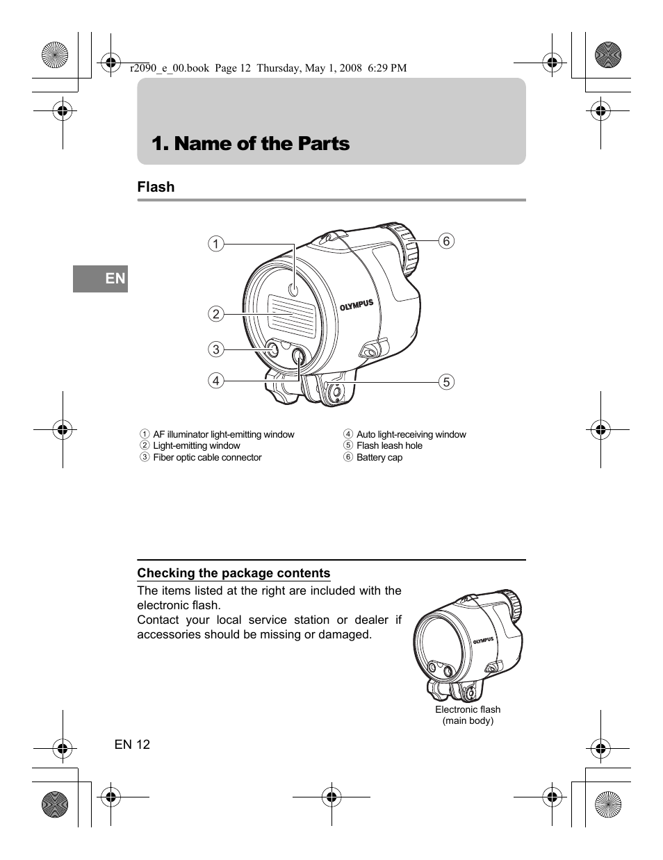 Name of the parts | Olympus UFL-2 User Manual | Page 12 / 41