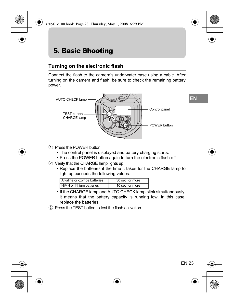 Basic shooting, Turning on the electronic flash | Olympus UFL-2 User Manual | Page 23 / 41