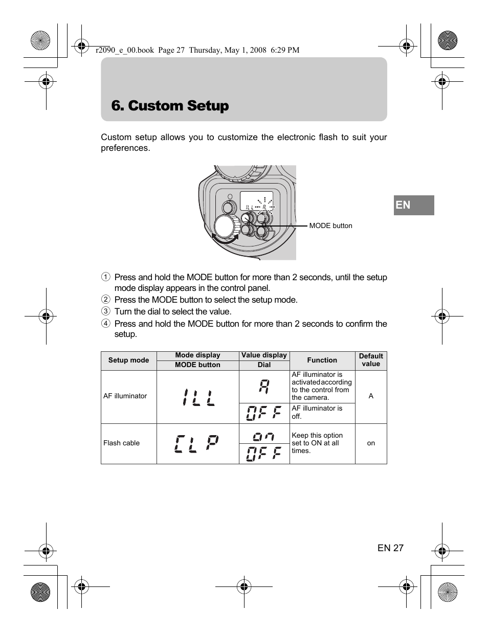 Custom setup | Olympus UFL-2 User Manual | Page 27 / 41