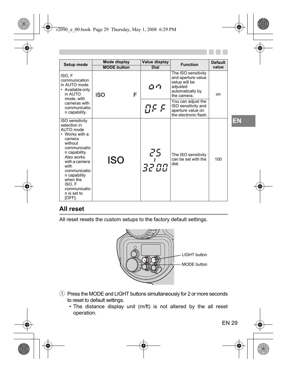 All reset, En 29 | Olympus UFL-2 User Manual | Page 29 / 41