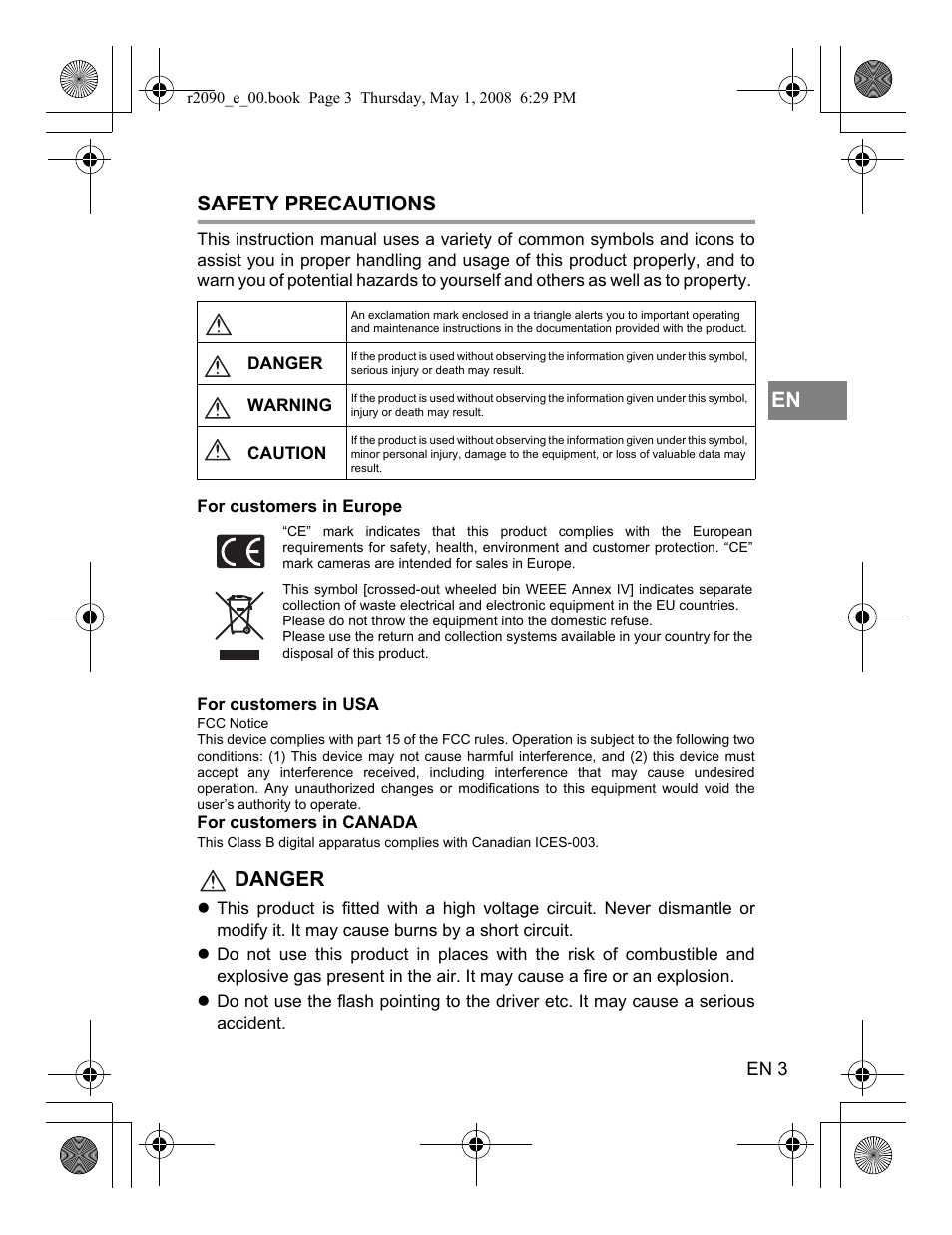 Safety precautions, Danger | Olympus UFL-2 User Manual | Page 3 / 41