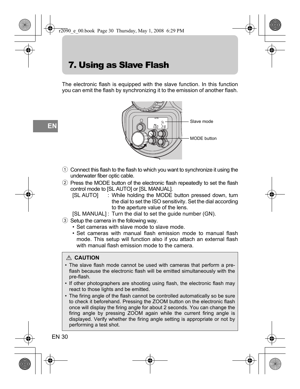 Using as slave flash | Olympus UFL-2 User Manual | Page 30 / 41