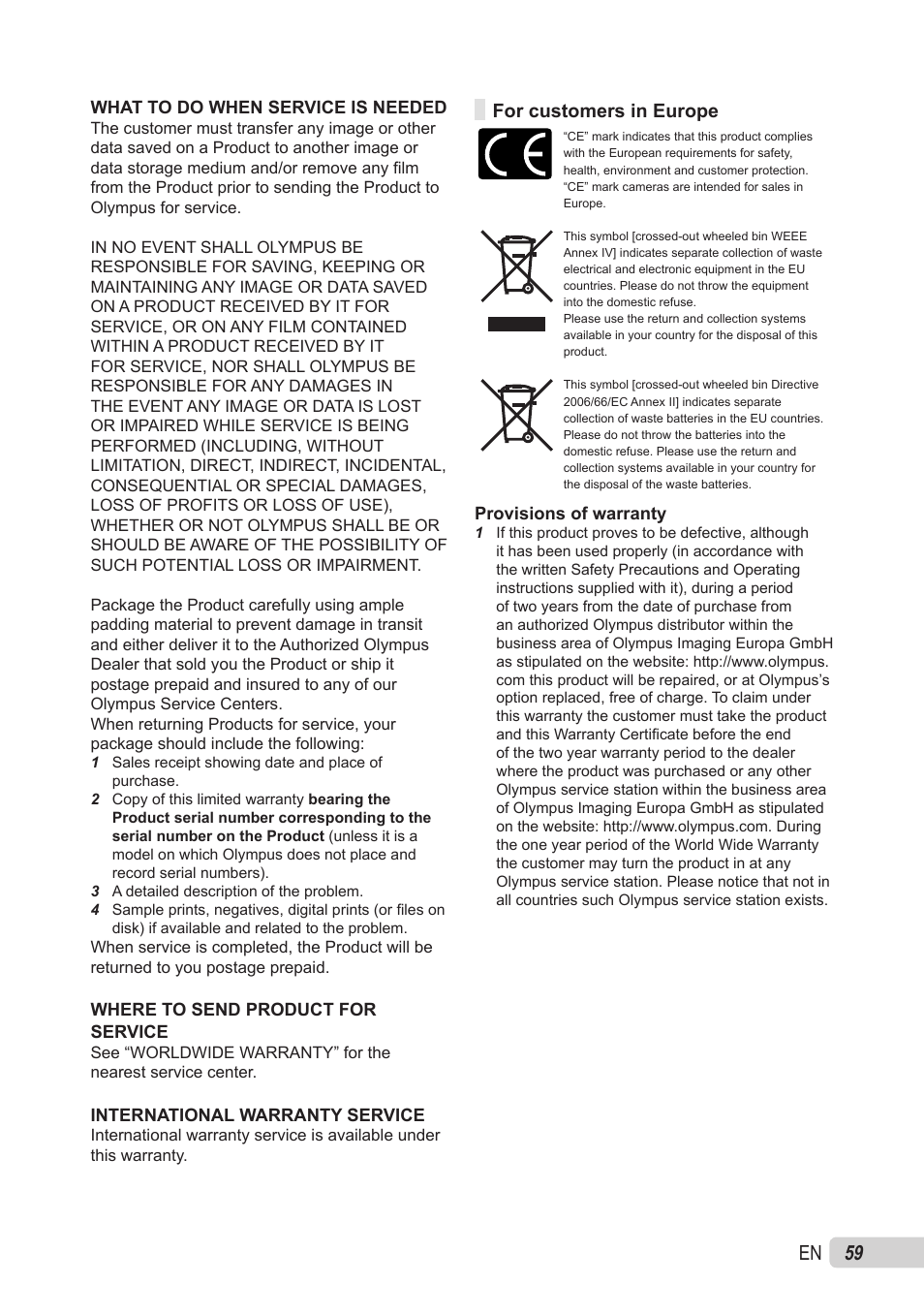 For customers in europe | Olympus X-560WP User Manual | Page 59 / 66